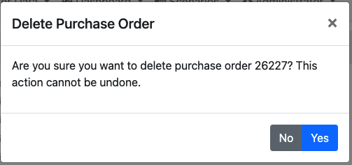 Confirm deletion of the purchase order